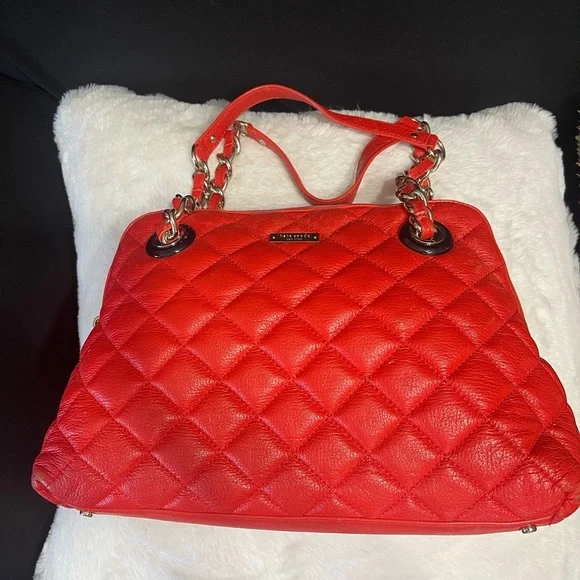 Kate Spade  Gold Coast Georgina  Marachino Red Quilted Leather Satchel Handbag - Picture 10 of 16